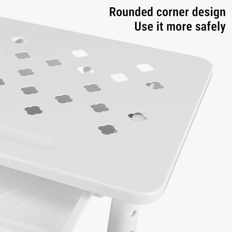 White Desktop Computer Riser Stand With Drawer 3 Adjustable Height 20KG Load Capacity white - Image 4